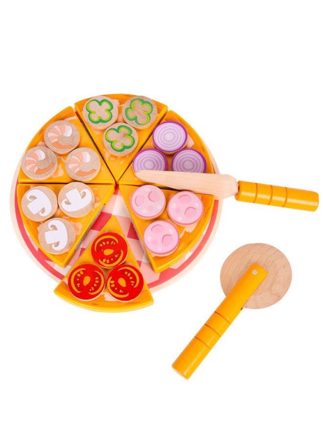 Children's Educational Hands-on Pizza Simulation Toys Wooden Simulation Play-house Mushroom Pizza Chopping Toys-Color:OJR-pizza Chicele (yellow) Green Box - Image 1