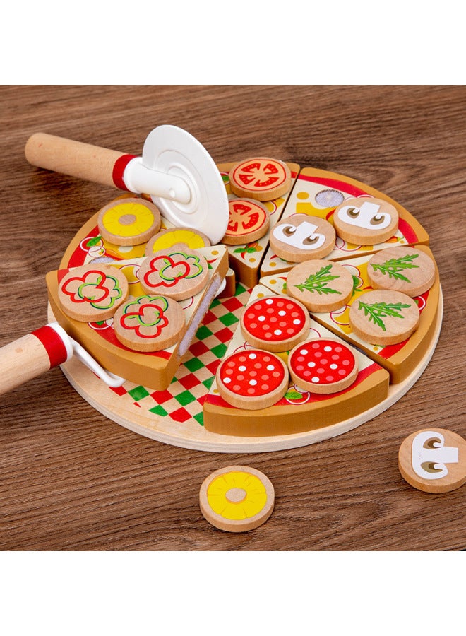 Children's Educational Hands-on Pizza Simulation Toys Wooden Simulation Play-house Mushroom Pizza Chopping Toys-Color:OJR-pizza Chicele (yellow) Green Box - Image 3