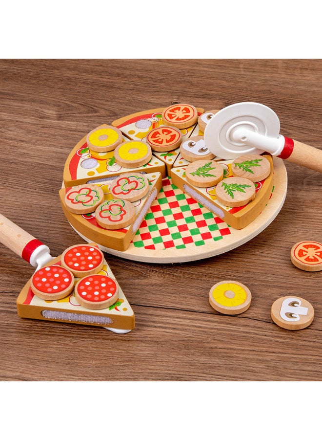 Children's Educational Hands-on Pizza Simulation Toys Wooden Simulation Play-house Mushroom Pizza Chopping Toys-Color:OJR-pizza Chicele (yellow) Green Box - Image 4