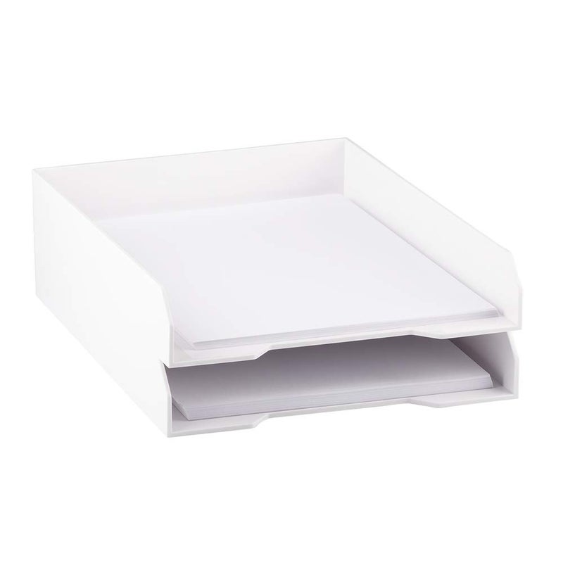 JAM PAPER Stackable Paper Trays  White  Desktop Document Letter  File Organizer Tray  2Pack