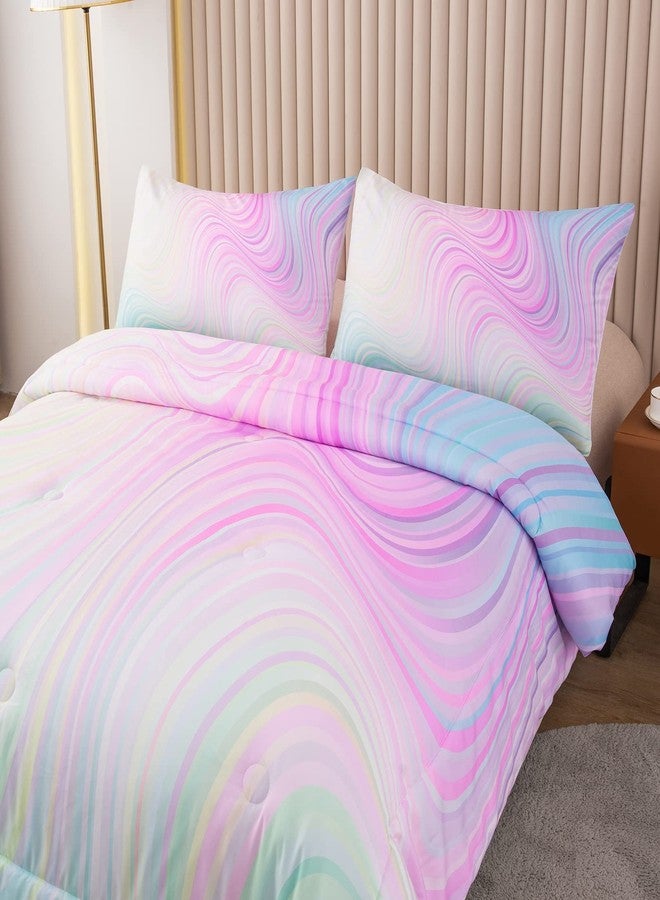 Bodhi Tie Dye Marbling Comforter Set - Colorful Marble Teen Girl Bedding - Watercolor Pastel Pink Blue Purple - 2 Piece Bright Girly Comforter (Twin) - Image 1