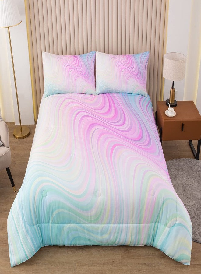 Bodhi Tie Dye Marbling Comforter Set - Colorful Marble Teen Girl Bedding - Watercolor Pastel Pink Blue Purple - 2 Piece Bright Girly Comforter (Twin) - Image 3