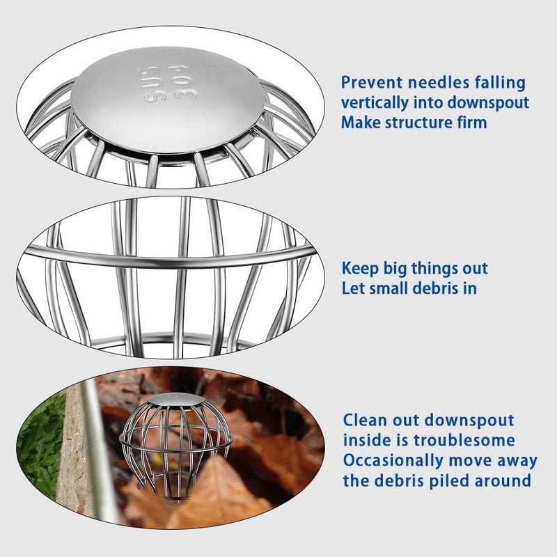 Joylight Store Gutter Guard, Fits for 1.7" ~ 2.4" Round Downspout, 304 Stainless Steel Rigid Filter Strainer, Stops Leaves Seeds and Other Debris, Gutter Cleaning Tool – 4 Pack - Image 4