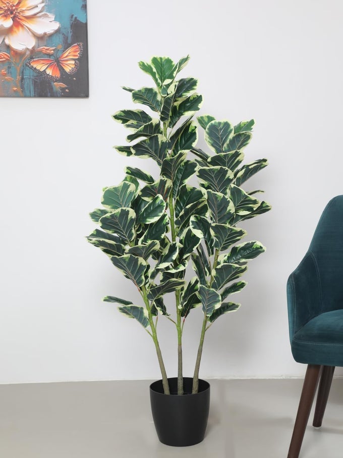 5FT ARTIFICIAL VARIEGATED FIDDLE LEAF FIG PLANTS FOR INDOOR OUTDOOR WITH POT