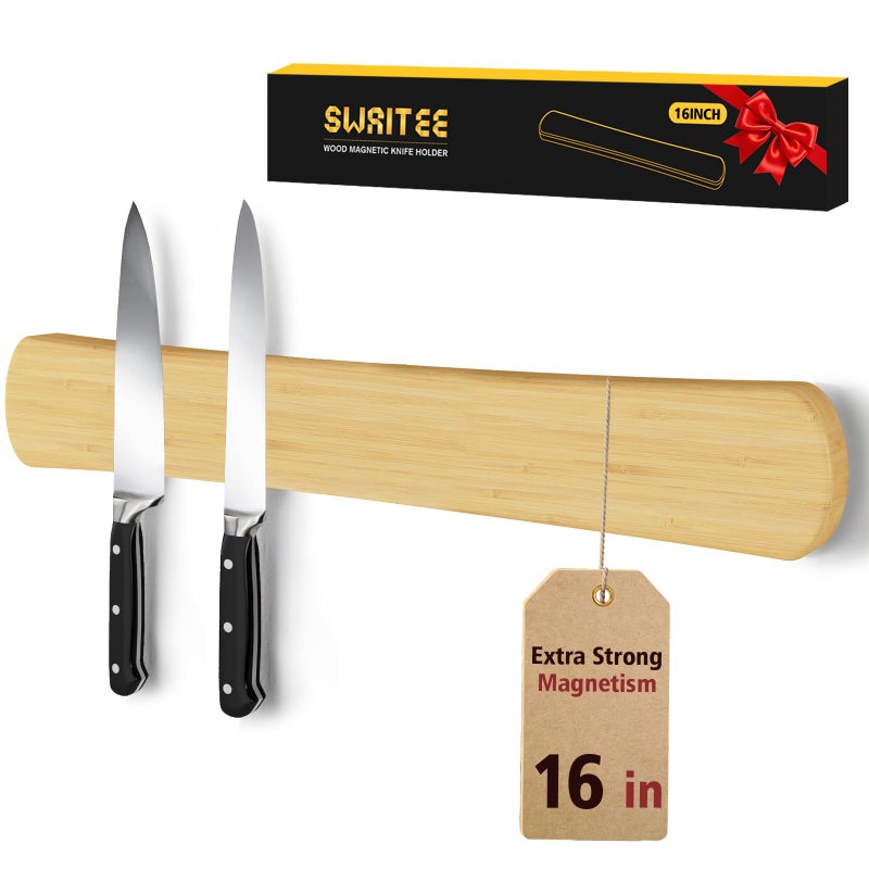 Swaitee Magnetic Knife Holder for Wall, 16 Inch Bamboo Knife Strip with Strong Magnetism, Kitchen Accessories Organizer, Housewarming Gifts for New Home, Storage Space Saver for Apartment/Rv/Farmhouse - Image 1