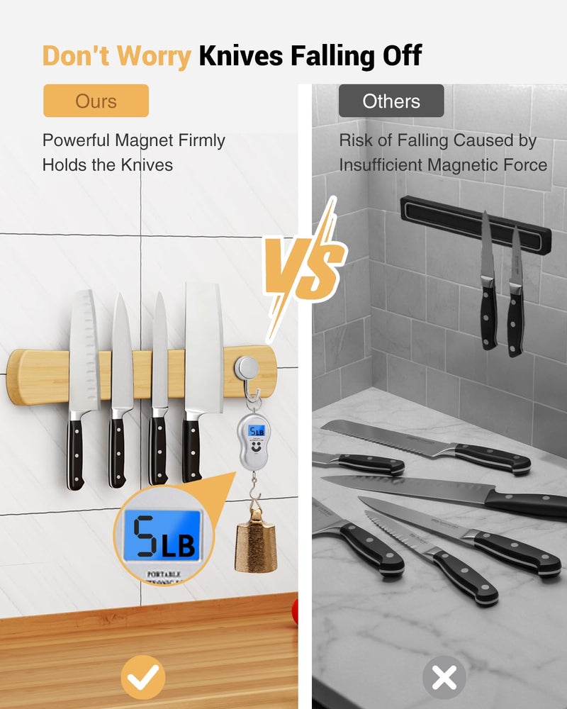 Swaitee Magnetic Knife Holder for Wall, 16 Inch Bamboo Knife Strip with Strong Magnetism, Kitchen Accessories Organizer, Housewarming Gifts for New Home, Storage Space Saver for Apartment/Rv/Farmhouse - Image 4