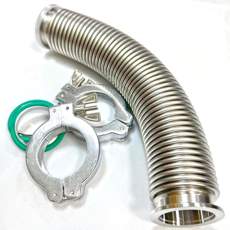 BROWNIAN MOTION TECHNOLOGY bmotiontech NW40 KF40 highly flexible corrugated hose Flex coupling with 2 pcs KF40 wing nut clamp, centering ring & FKM O-ring (0.3m KF40) - Image 1