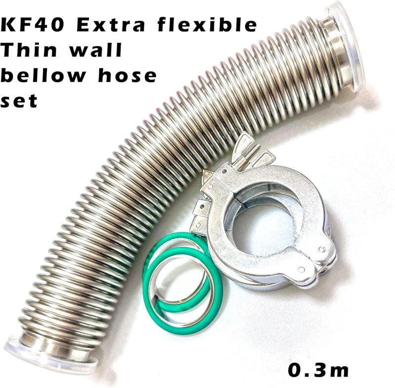 BROWNIAN MOTION TECHNOLOGY bmotiontech NW40 KF40 highly flexible corrugated hose Flex coupling with 2 pcs KF40 wing nut clamp, centering ring & FKM O-ring (0.3m KF40) - Image 2