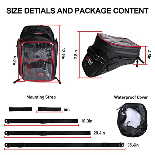 Sresk Motorcycle Tank Bag w/Strap Storage Bag Compatible with Honda Yamaha Suzuki Kawasaki Harley Water Resistant (Red Piping) - Image 2