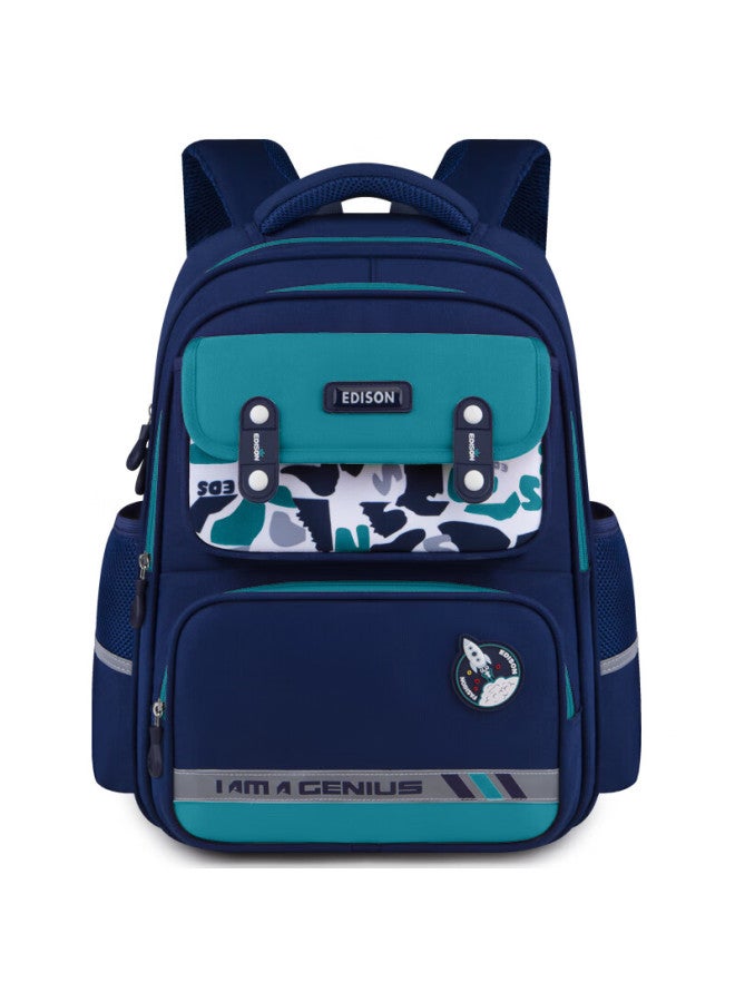 Edison Primary School Backpack With Spine Protection, Weight Reduction, Large Capacity, Water-resistant, Camouflage Design, Children's Backpack 24016-1s Blue-green - Image 1