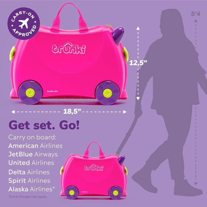 trunki Ride-On Kids Suitcase | Tow-Along Toddler Luggage | Carry-On Cute Bag with Wheels | Kids Luggage and Airplane Travel Essentials: Trixie Girl Pink - Image 2