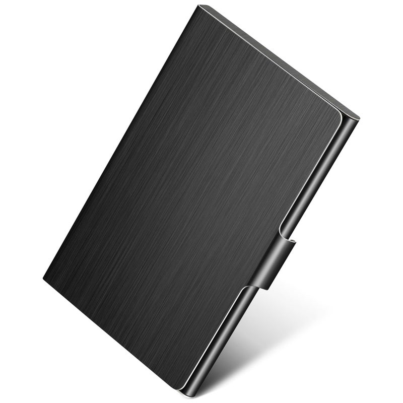 MaxGear Metal Business Card Holder for Men & Women, Professional Stainless Steel Card Case for Business Cards, Slim Purse Name Card Holders with Interior Lining, Buckle Style Shut, Black - Image 1