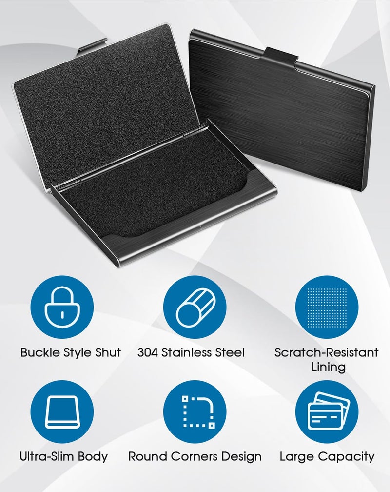 MaxGear Metal Business Card Holder for Men & Women, Professional Stainless Steel Card Case for Business Cards, Slim Purse Name Card Holders with Interior Lining, Buckle Style Shut, Black - Image 4