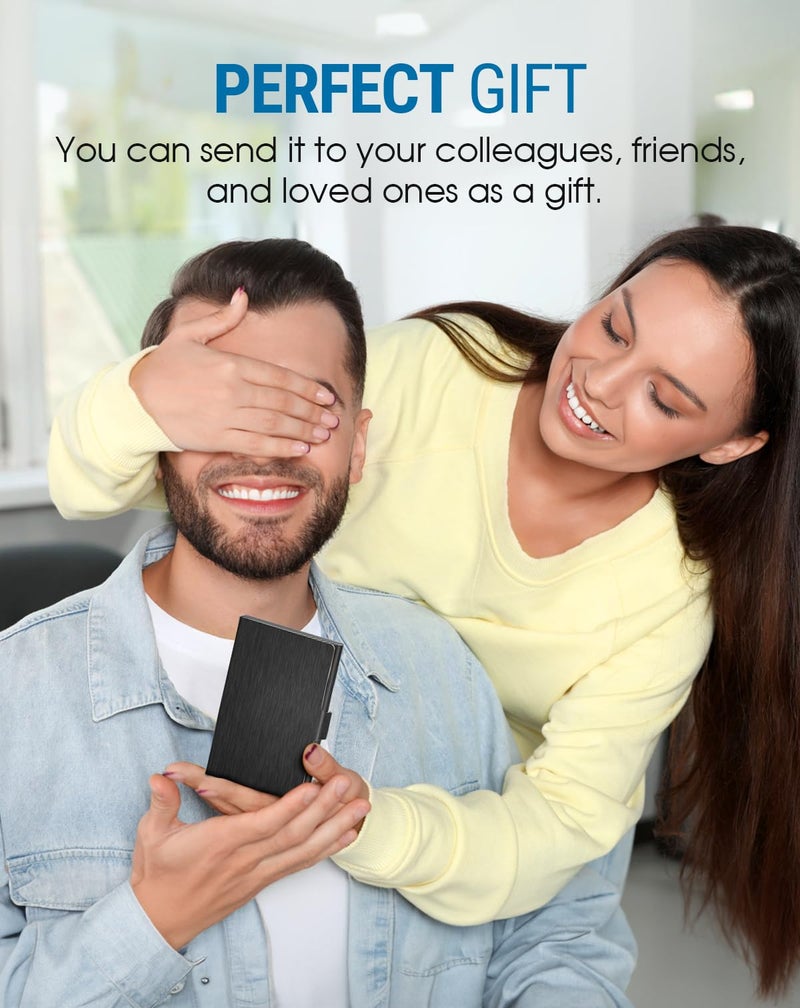 MaxGear Metal Business Card Holder for Men & Women, Professional Stainless Steel Card Case for Business Cards, Slim Purse Name Card Holders with Interior Lining, Buckle Style Shut, Black - Image 5