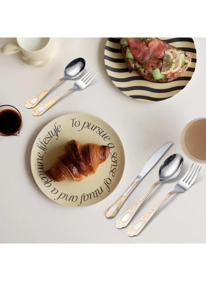 Flatware Set,24 Piece Stainless Steel Flatware Set, Gold Patterned 6 Person Silverware, Dishwasher Safe, Formal Dining, Wedding Gifts - Image 2