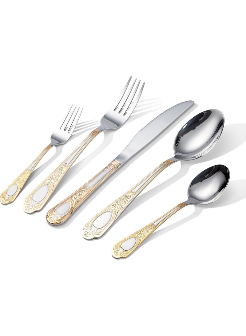 Flatware Set,24 Piece Stainless Steel Flatware Set, Gold Patterned 6 Person Silverware, Dishwasher Safe, Formal Dining, Wedding Gifts - Image 1