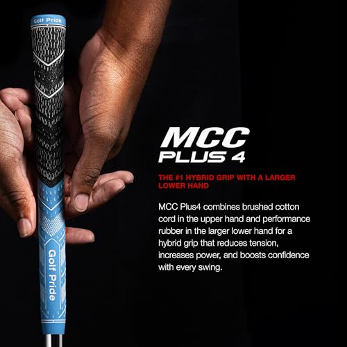 Golf Pride MCC Plus4 Golf Club Grip - All-Weather Hybrid Grip with Larger Lower Hand - Brushed Cotton Cord & Pebbled Texture - Standard - Blue - Image 2