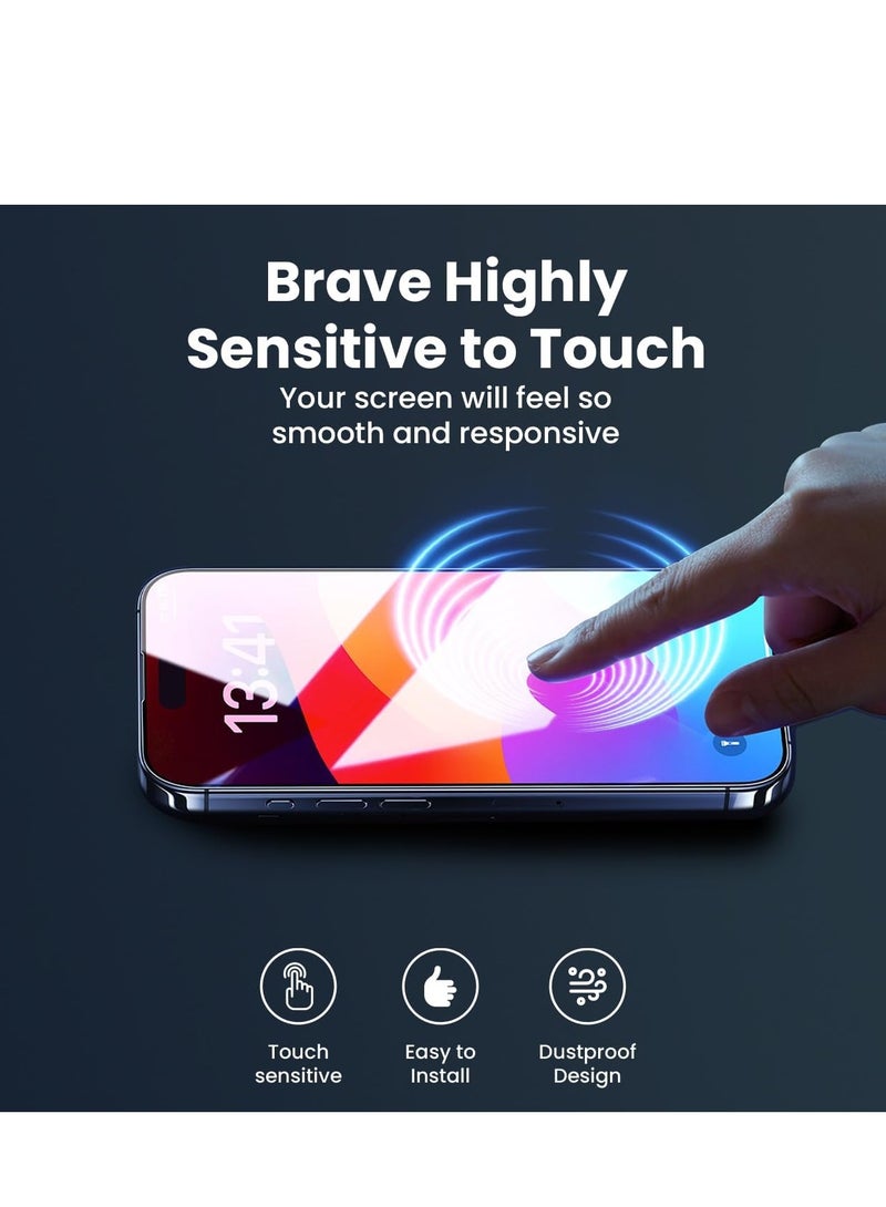 بريف حماية شاشة آيفون 15 برو مقاس 6.1 بوصة، [تركيب سهل] زجاج مقوى بدرجة صلابة 9H، تغطية كاملة ثلاثية الأبعاد، خالية من الفقاعات، مقاومة للخدوش، وضوح فائق عالي الدقة كالكريستال - Image 3