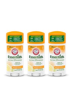 Arm & Hammer مزيل العرق Essentials - البرتقال والحمضيات - بيضاوي صلب - مصنوع من مزيلات الروائح الطبيعية - خالٍ من الألومنيوم والبارابين والفثالات، 2.5 أونصة (عبوة من 3 قطع)  - Image 1