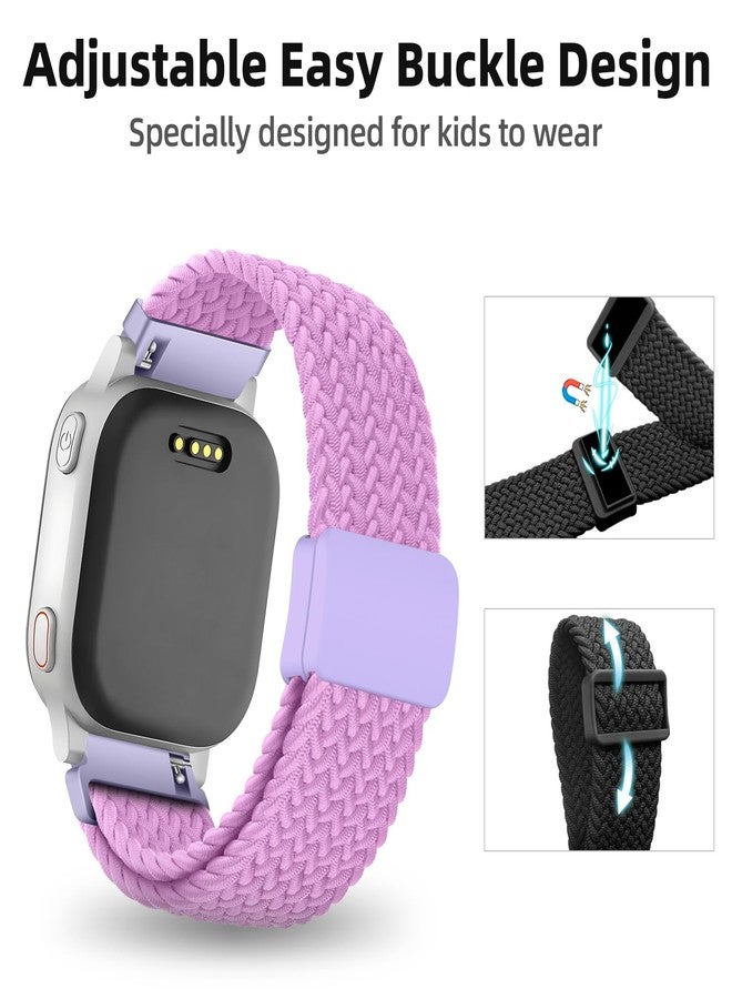 SimpleThings Braided Band Compatible with AT&T amiGO Jr Watch, Soft Stretchy Nylon Bands with Adjustable Easy Buckle (Teal/Purple/BrightPink) - Image 4