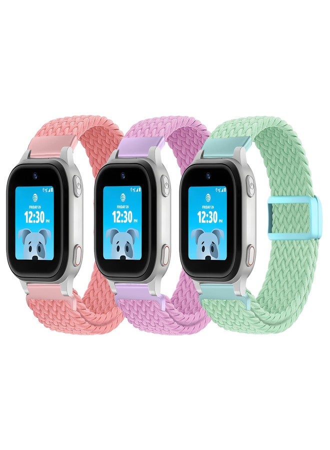 SimpleThings Braided Band Compatible with AT&T amiGO Jr Watch, Soft Stretchy Nylon Bands with Adjustable Easy Buckle (Teal/Purple/BrightPink) - Image 1