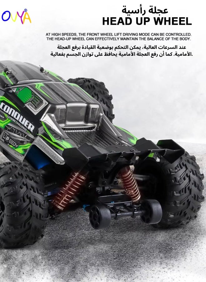 كونكر سيارات كونكر كبيرة 4×4 عالية السرعة 50 كم/ساعة بدون فرشاة تعمل بالتحكم عن بعد معدنية 2.4 جيجا هرتز 4WD شاحنات طريق تعمل بالتحكم عن بعد شاحنة وحش للطرق الوعرة مع بطاريتين قابلتين لإعادة الشحن وإضاءة LED مثالية للأطفال والكبار - Image 4