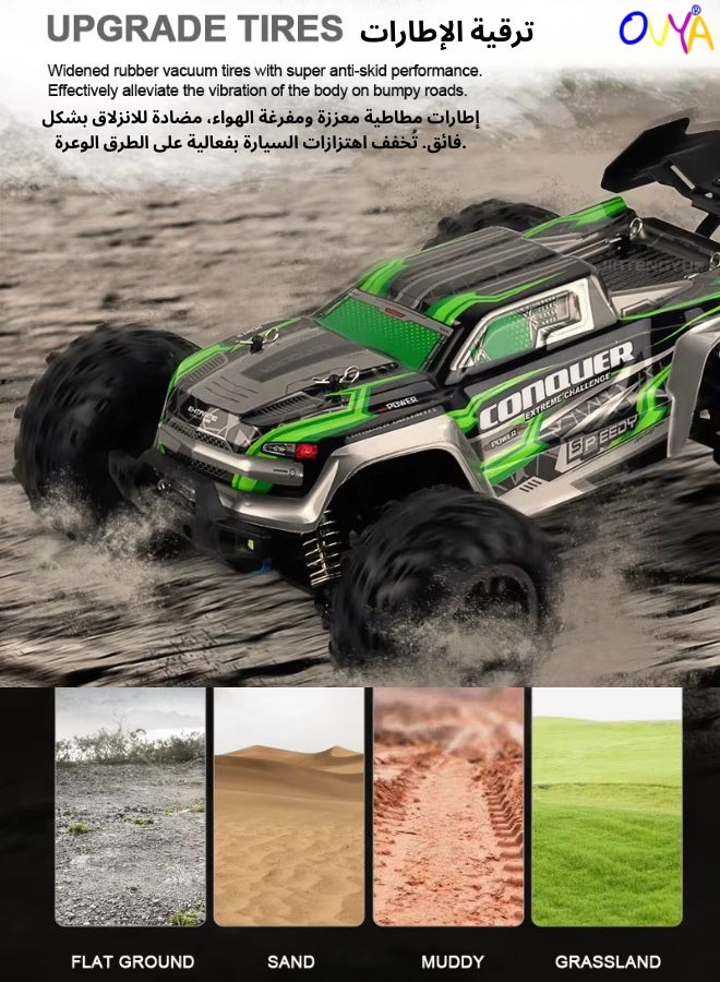 كونكر سيارات كونكر كبيرة 4×4 عالية السرعة 50 كم/ساعة بدون فرشاة تعمل بالتحكم عن بعد معدنية 2.4 جيجا هرتز 4WD شاحنات طريق تعمل بالتحكم عن بعد شاحنة وحش للطرق الوعرة مع بطاريتين قابلتين لإعادة الشحن وإضاءة LED مثالية للأطفال والكبار - Image 5