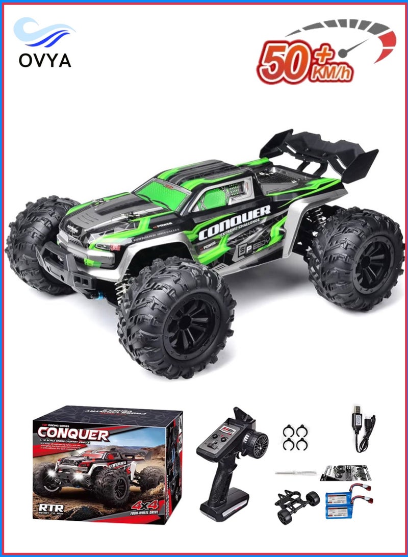 كونكر سيارات كونكر كبيرة 4×4 عالية السرعة 50 كم/ساعة بدون فرشاة تعمل بالتحكم عن بعد معدنية 2.4 جيجا هرتز 4WD شاحنات طريق تعمل بالتحكم عن بعد شاحنة وحش للطرق الوعرة مع بطاريتين قابلتين لإعادة الشحن وإضاءة LED مثالية للأطفال والكبار - Image 1