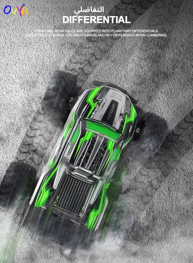 كونكر سيارات كونكر كبيرة 4×4 عالية السرعة 50 كم/ساعة بدون فرشاة تعمل بالتحكم عن بعد معدنية 2.4 جيجا هرتز 4WD شاحنات طريق تعمل بالتحكم عن بعد شاحنة وحش للطرق الوعرة مع بطاريتين قابلتين لإعادة الشحن وإضاءة LED مثالية للأطفال والكبار - Image 3