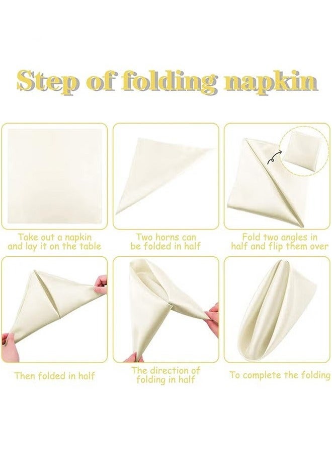 Satin Napkins Square Table Napkins 10 Pcs 17x17" Soft Dinner Napkins Elegant Silk Napkins for Dinner Wedding Parties Soft Smooth Fabric Washable Napkins for Parties Weddings and Dinners (Ivory) - Image 5