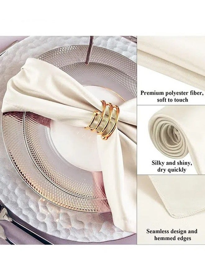 Satin Napkins Square Table Napkins 10 Pcs 17x17" Soft Dinner Napkins Elegant Silk Napkins for Dinner Wedding Parties Soft Smooth Fabric Washable Napkins for Parties Weddings and Dinners (Ivory) - Image 3