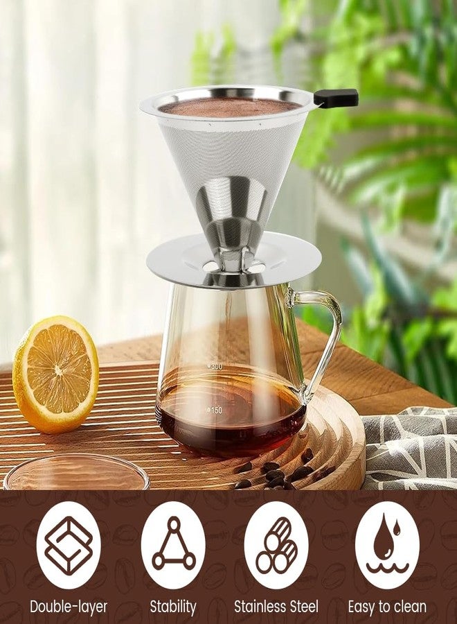 Loyanger Pour Over Coffee Dripper, Stainless Steel Cone Coffee Filter with Base, Dual-Layer Fine Mesh Coffe Filter, Paperless Reusable Cone Coffee' Maker Dripper with Cleaning Brush(SIZE:S) - Image 3