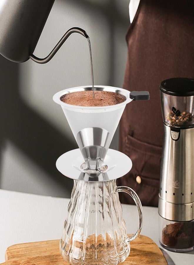Loyanger Pour Over Coffee Dripper, Stainless Steel Cone Coffee Filter with Base, Dual-Layer Fine Mesh Coffe Filter, Paperless Reusable Cone Coffee' Maker Dripper with Cleaning Brush(SIZE:S) - Image 4
