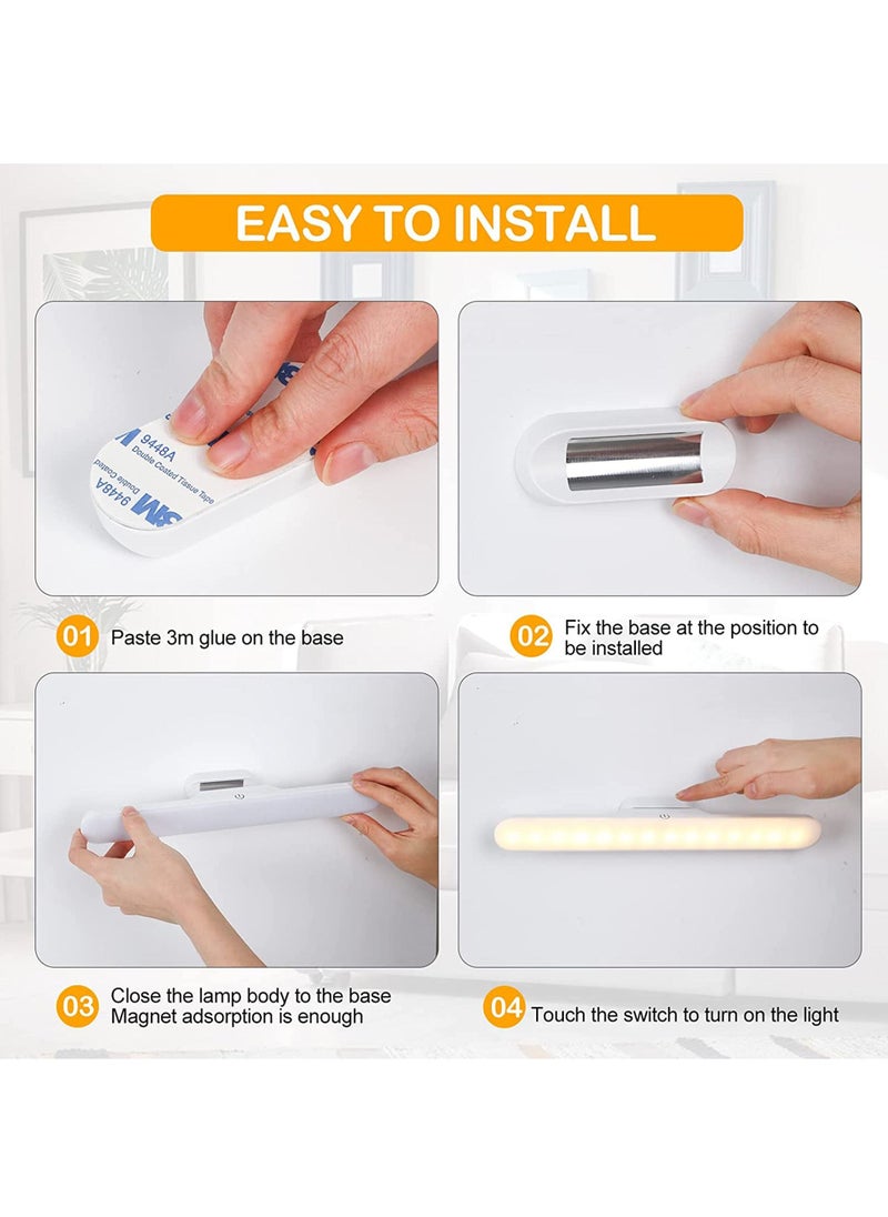 Under Cabinet Lights Rechargeable Battery Led Lights Ba Dimmable Led Light Bar With 3 Color Modes USb Rechargeable Wall Shelf Closet Mirror Bedside Kitchen Lighting