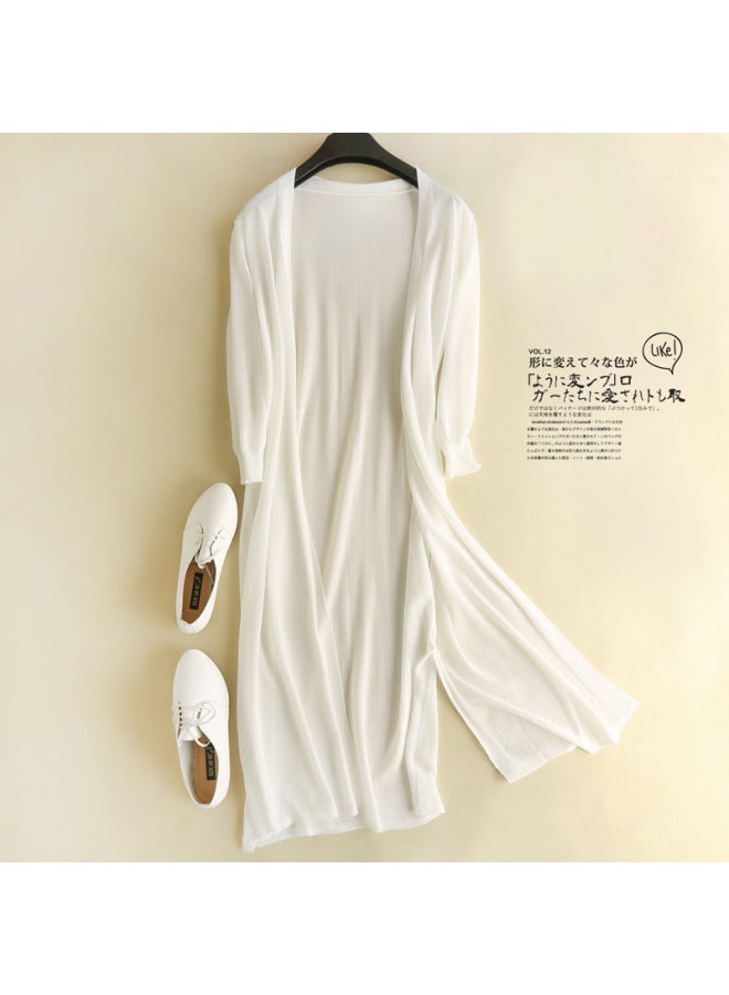 Song Feng Ya Sun-protective Clothing Cardigan W En's Mid-length Summer Thin Ice Silk Knitted Air-conditioning Shirt Loose Korean-style Shawl Outer Wear - Image 1