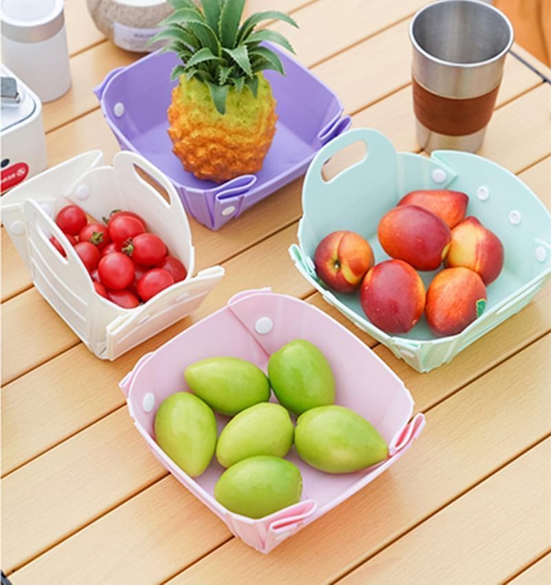 Cloyster Cloyster Foldable Silicone Basket with Handle Foldable Strainer Silicone Foldable Snack Plate for Home Outdoor Camper Kitchen Kitchen Accessories Washing Bowl for Vegetable Fruit PINK  - Image 5