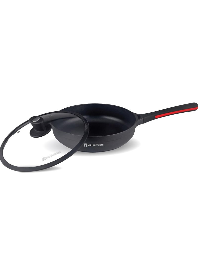 MULLER KITCHEN Deep Frypan with Glass Lid, 28 Cm 3.6L,Die-Cast Aluminum, Non-Stick Marble Coating, PFOA-Free, Suitable for Multiple Stoves  - Image 1