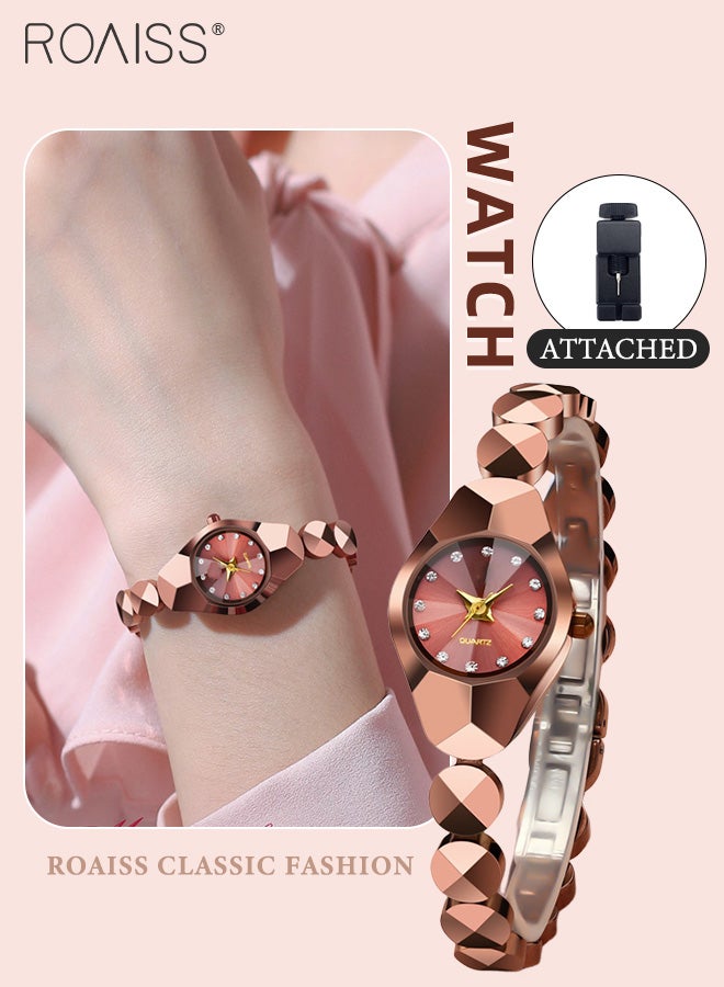 رويس ساعة كوارتز نسائية بحزام من الفولاذ التنجستن، شاشة عرض تناظرية، مينا دائرية مزينة بالألماس من الزركونيا، ساعة يد فاخرة رائعة مقاومة للماء كهدية للسيدات - Image 1