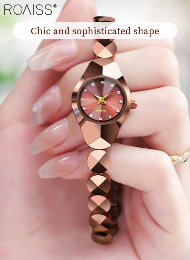 رويس ساعة كوارتز نسائية بحزام من الفولاذ التنجستن، شاشة عرض تناظرية، مينا دائرية مزينة بالألماس من الزركونيا، ساعة يد فاخرة رائعة مقاومة للماء كهدية للسيدات - Image 3