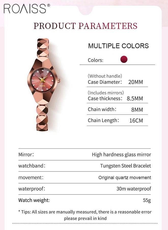 رويس ساعة كوارتز نسائية بحزام من الفولاذ التنجستن، شاشة عرض تناظرية، مينا دائرية مزينة بالألماس من الزركونيا، ساعة يد فاخرة رائعة مقاومة للماء كهدية للسيدات - Image 4