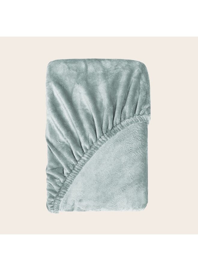 MORANO - Single Fitted Velvet Sheet 120 x 200 x 25 cm-Ice Blue - Image 1