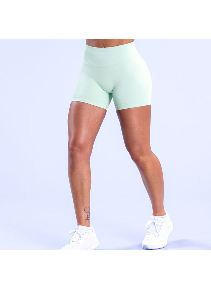 Generic Cross-border European and American Breathable Running Shorts Seamless High Elastic Training Hip Lifting Triple Pants Fitness Yoga Shorts Palm green palm green 