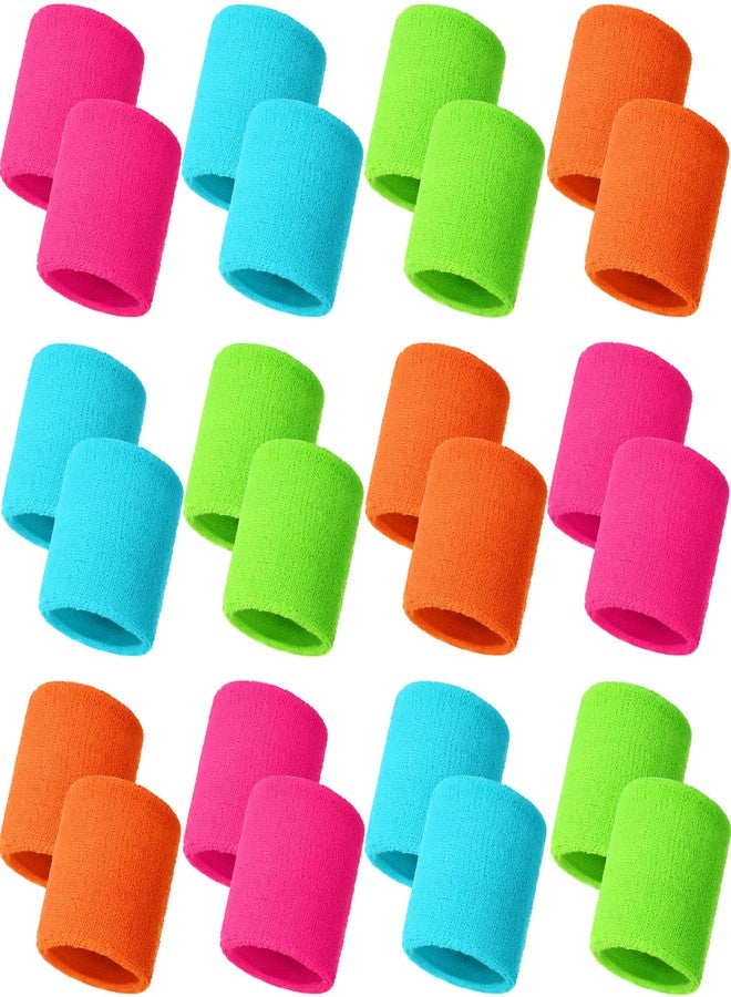 Bememo 24 Pcs Neon Wristbands for Kids End of The Year Student Gifts Bulk Tennis Wrist Sweatbands 80s Neon Youth Basketball Wrist Bands for Boys Girls 90s Glow Party School Supplies(Stylish Colors) - Image 1