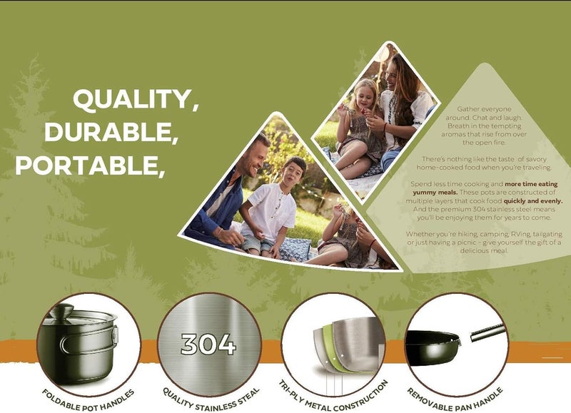 Wealers Camping Cookware Set 304 Stainless Steel 8Piece Pots  Pans Open Fire Cooking Kit  Frying Pan Steamer with Travel Tote Bag  Compact for Outdoors  Indoors Kitchen Campfire Hiking RV - Image 5