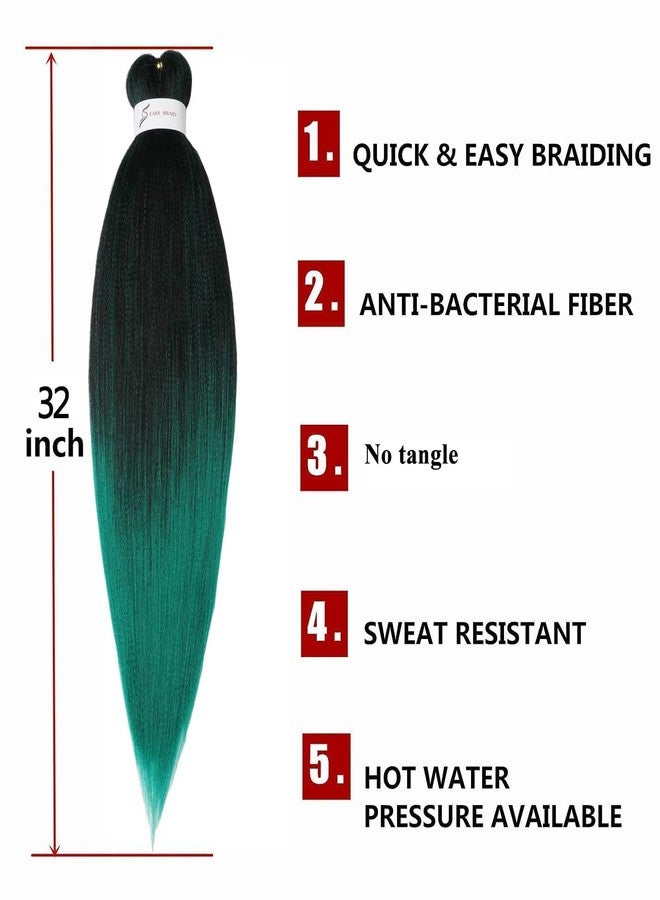 ShowCoco Pre-Stretched Braiding Hair Extensions Ombre Black to Green - 32 inch 8 Packs Synthetic Crochet Braids, Hot Water Setting Professional Soft Yaki Texture. (32inch,#1B/Green) - Image 2