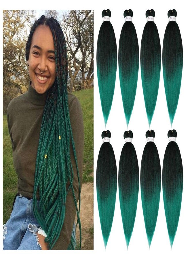 ShowCoco Pre-Stretched Braiding Hair Extensions Ombre Black to Green - 32 inch 8 Packs Synthetic Crochet Braids, Hot Water Setting Professional Soft Yaki Texture. (32inch,#1B/Green) - Image 1