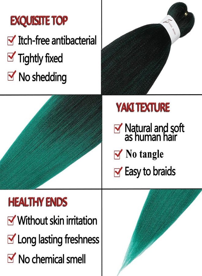 ShowCoco Pre-Stretched Braiding Hair Extensions Ombre Black to Green - 32 inch 8 Packs Synthetic Crochet Braids, Hot Water Setting Professional Soft Yaki Texture. (32inch,#1B/Green) - Image 3