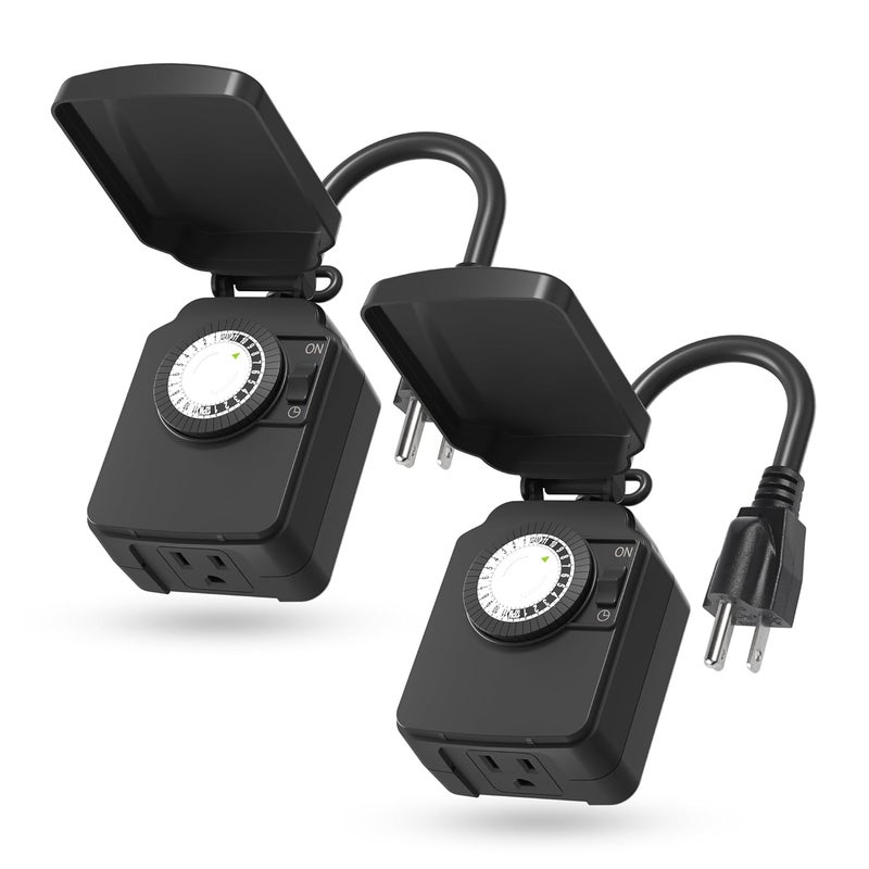 BN-LINK 24-Hour Mechanical Outdoor Light Timer, Waterproof, Heavy Duty, 15A 1/2HP, 1 Grounded Timer Outlet for Home and Garden,ETL Listed,2 Pack - Image 1