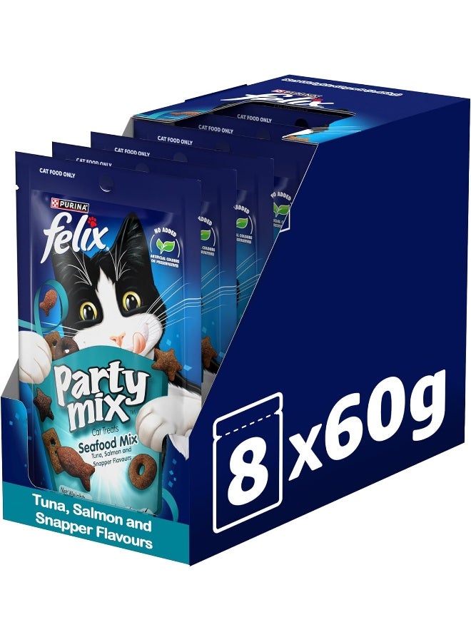 Felix Purina Party Mix Seafood Mix Cat Treats 60g, Pack of 8 - Image 2
