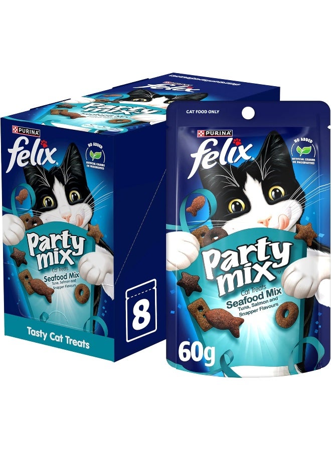 Felix Purina Party Mix Seafood Mix Cat Treats 60g, Pack of 8 - Image 1